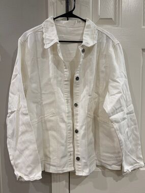 Artsal Scallop Trim White Button-Front Denim Jacket Sz 2X